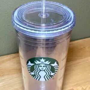 Starbuck’s Coffee Tumbler 20 oz. Clear Double Wall Acrylic Lid & Straw 2016 EUC